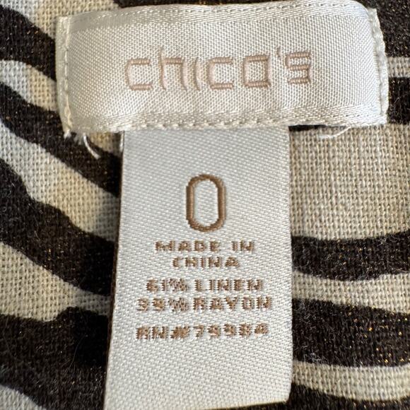 Chico's jacket brown & tan zebra linen 3/4 tab sleeve button front Sz 0 US S - Picture 12 of 13